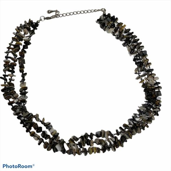 Modern multistrand knotted shell chip necklace - Picture 1 of 5